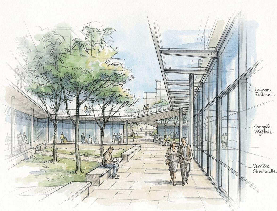 Croquis d'aménagement d'un espace intérieur en perspective